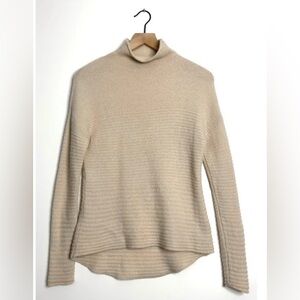 360 Cashmere 100% Cashmere Funnel Neck Sweater Cream Audra Textured Knit M